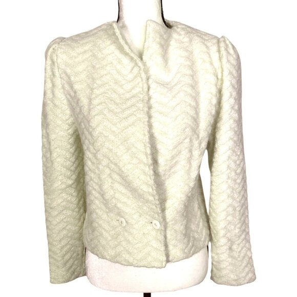 Formal Cocktail Wool Blend Sweater Jacket Medium Warm Burnout Texture Cream Y2k - Picture 2 of 9